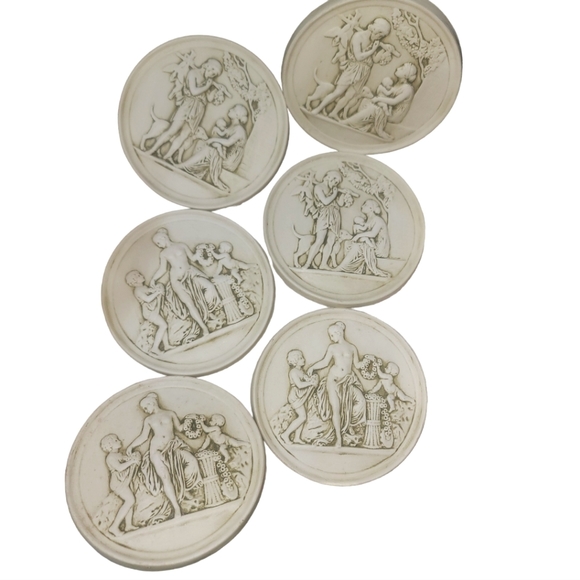 1970s Royal Copenhagen Wall Plaques White Bisque Eneret Four Seasons- Set of 6